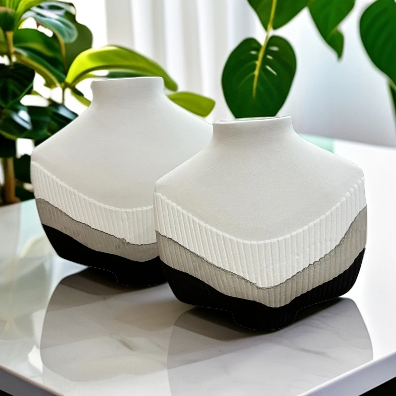 陶瓷风情百褶创意花瓶家用摆件客厅玄关家居装饰日式现代艺术乔迁