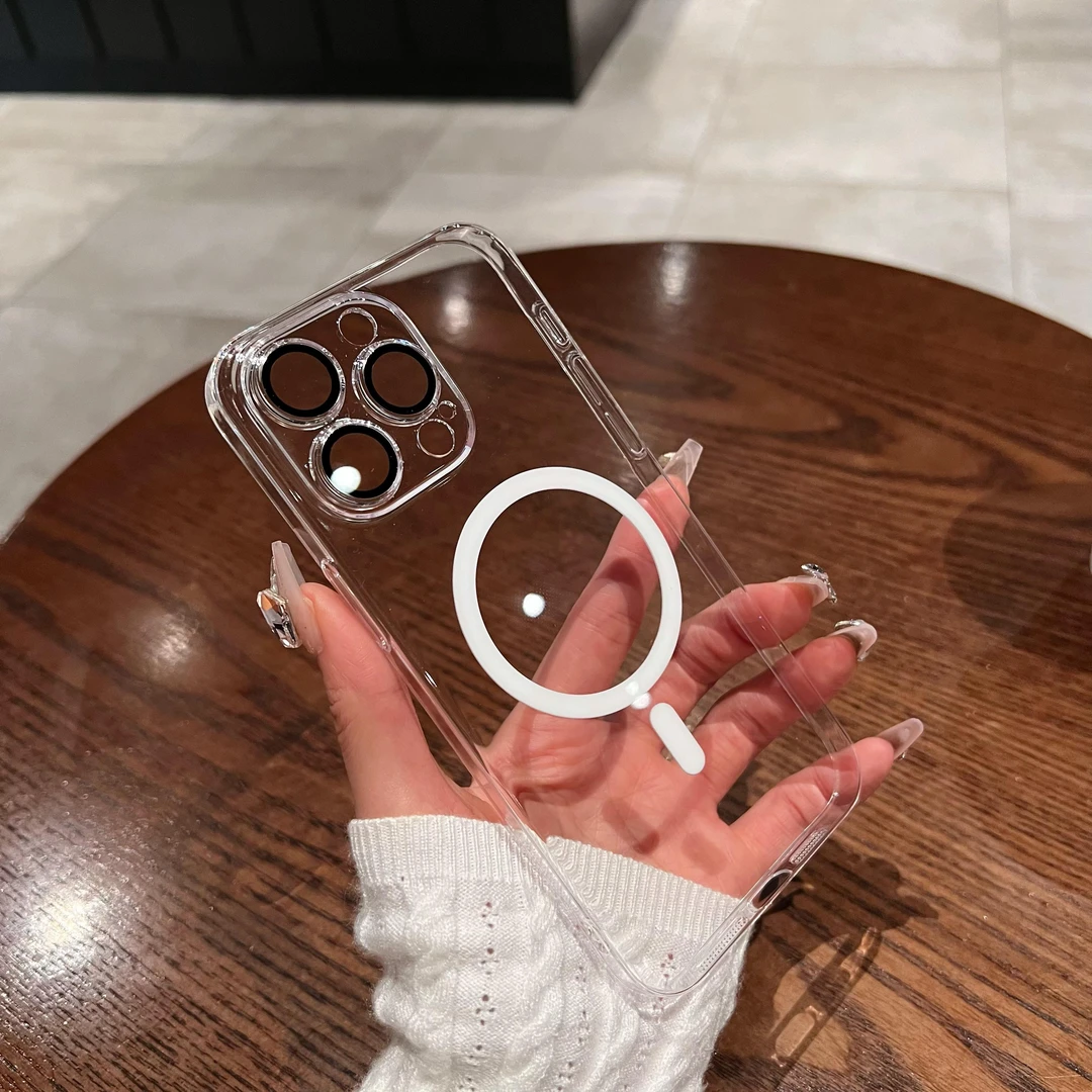 适用苹果16/15/14/13护镜冰透PC磁吸透明壳iPhone16promax手机壳