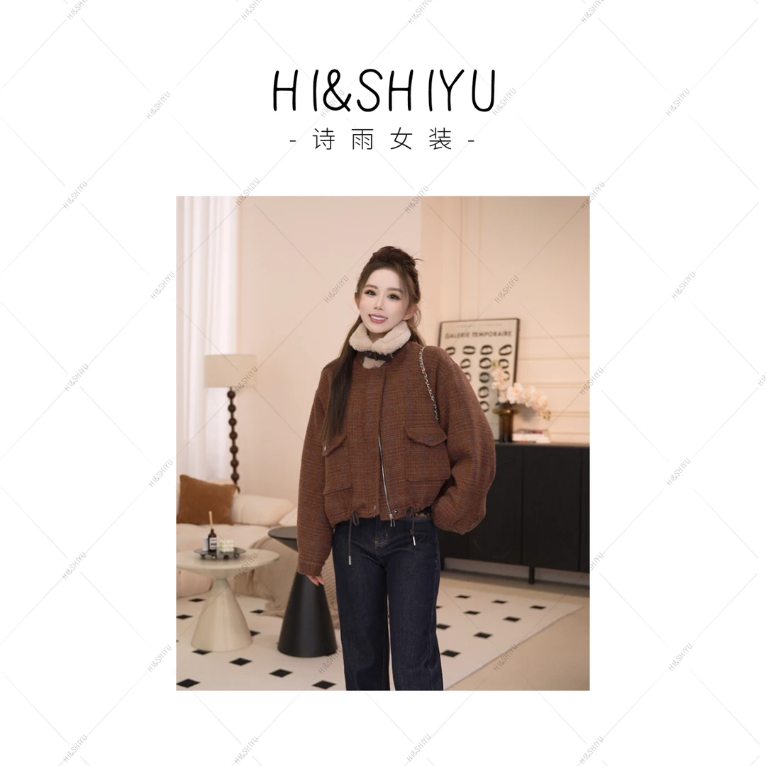 HISHIYU【挪威森林】复古花纱加厚夹克领外套