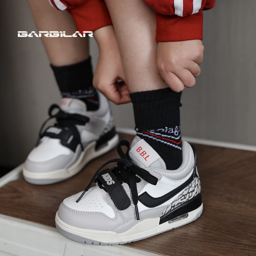 BARBILAR中筒春季低帮潮流女童休闲运动鞋透气高帮防滑男童鞋子
