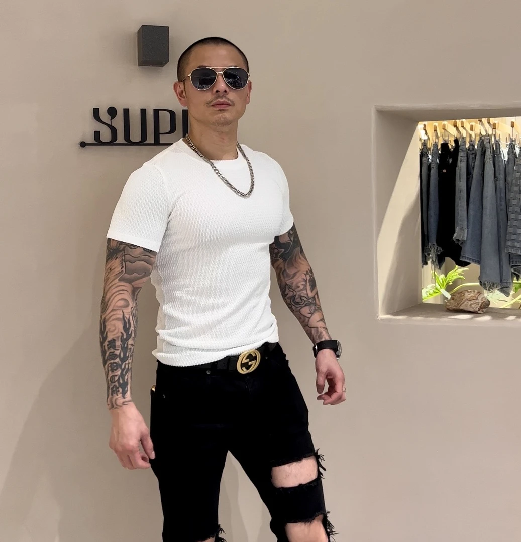 333款男士夏季修身时尚圆领高弹半袖