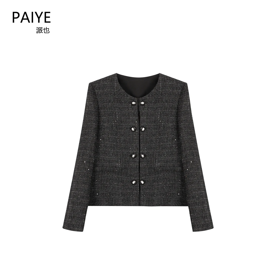 法式黑色编织小香风外套女长袖高级感休闲2025秋季轻奢上衣A71263