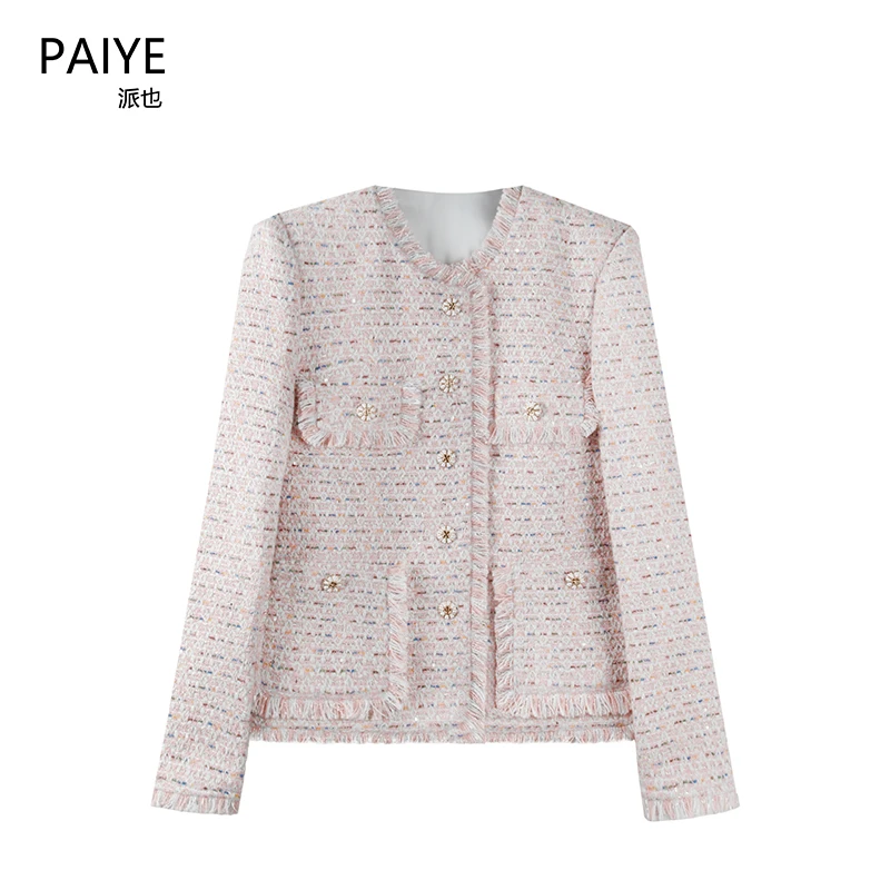 新国标90白鸭绒羽绒服纱线混纺粉色编织小香风气质外套女A72100