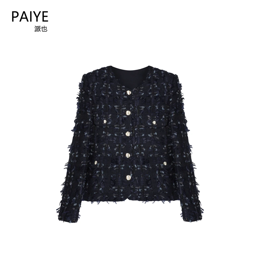 2025气质款【伯爵夫人】深蓝色重工定制面料编织小香风外套女A70892