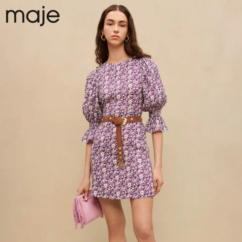 【搭搭专属】Maje女装混色印花镂空公主袖连衣裙MFPRO02851
