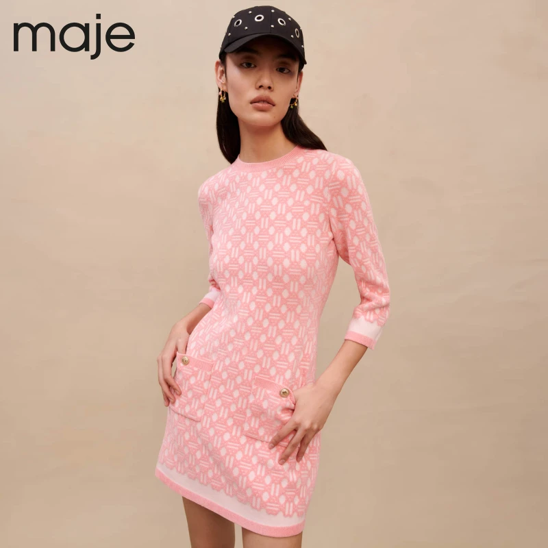 【下架】【胶囊系列】Maje法式千金风芭比粉色针织连衣裙MFPRO02755