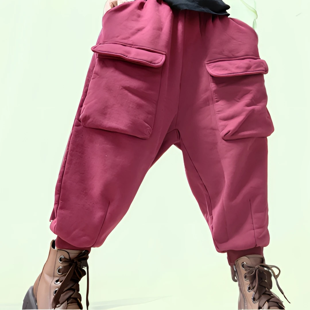 冬秋款斯密绒时尚个性前后大口袋宽松八分工装卫裤（均码）