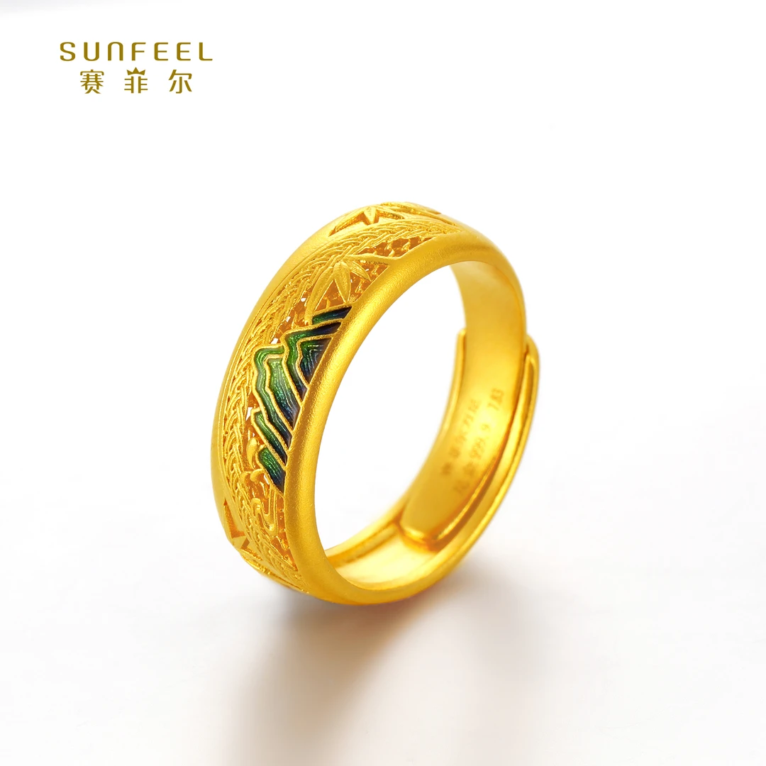 SUNFEEL/赛菲尔【十七店】足金古法金炫彩珐琅江山戒指HJ14010296