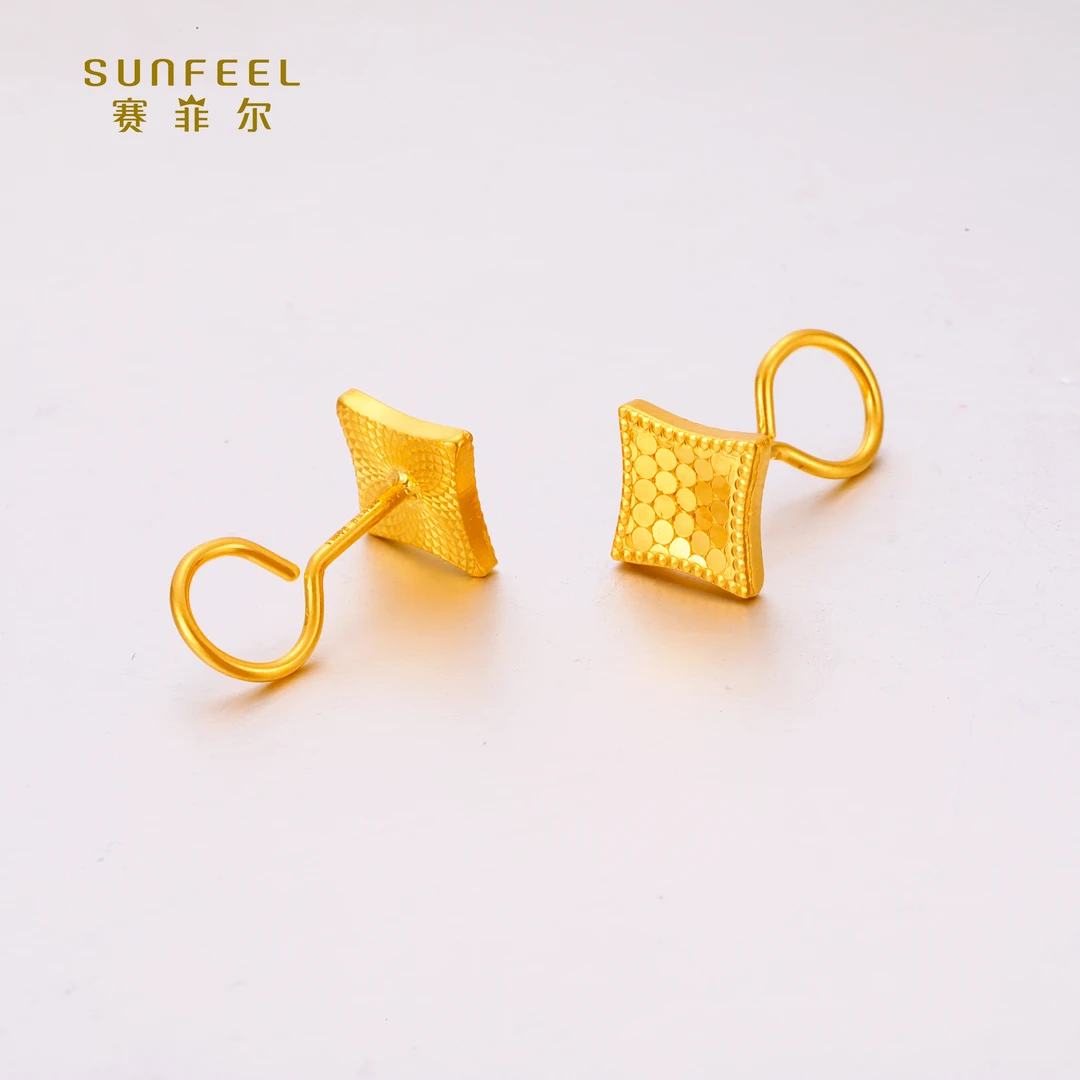 SUNFEEL/赛菲尔【十三店】足金闪光金时尚四边形耳钉HR010692