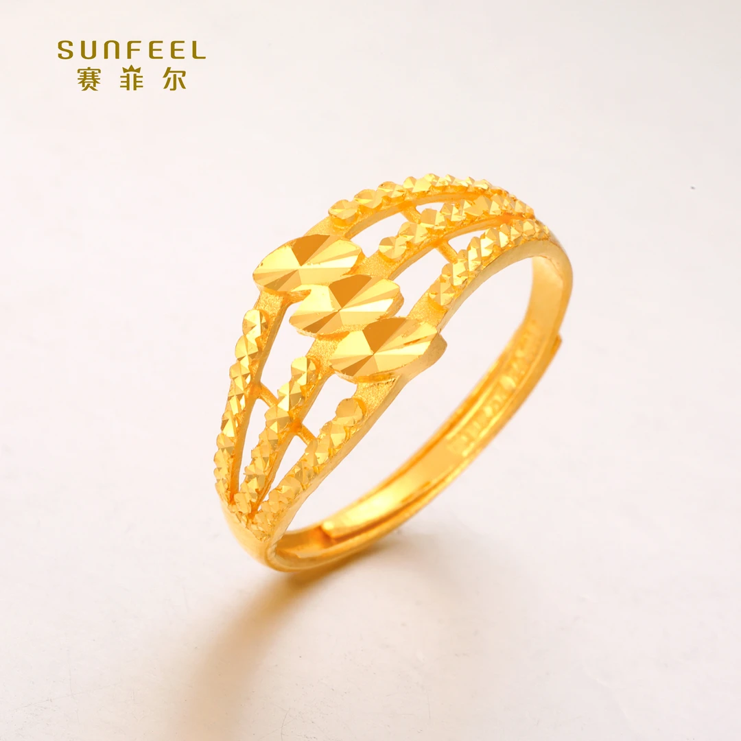 SUNFEEL/赛菲尔【十八店】足金999.9三排仿钻戒指JDA05920