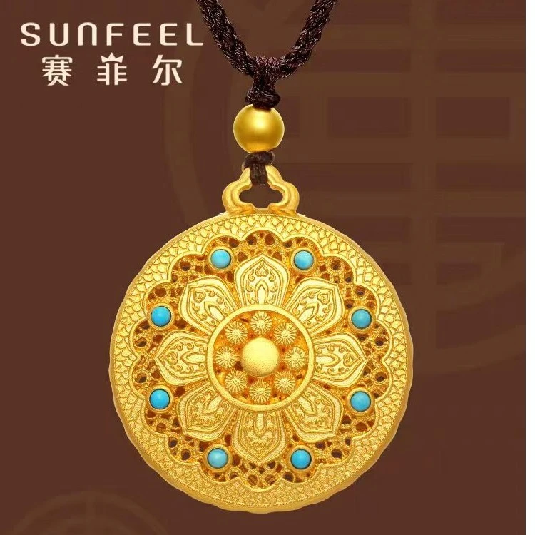 SUNFEEL/赛菲尔【优选店】足金经典古法金八宝罗盘吊坠DDC2806767