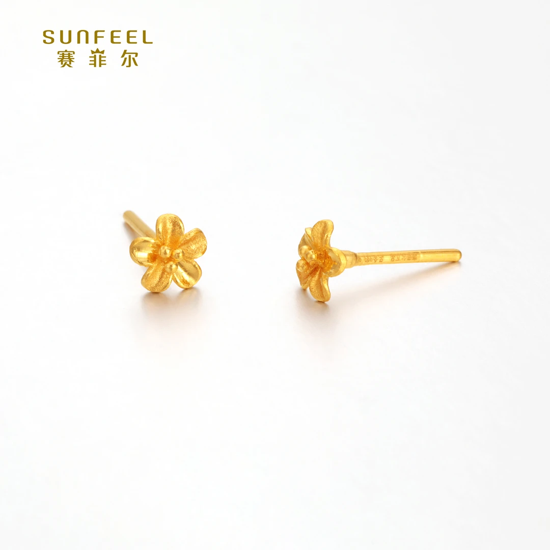 SUNFEEL/赛菲尔【十三店】足金时尚款小花头直针耳钉RDB10199