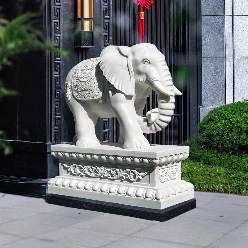 石雕大象天然汉白玉一对公司家用户外看门青石大门口别墅石象定制