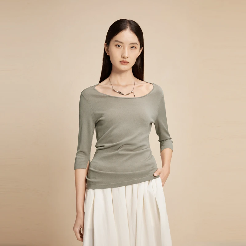 EXCEPTION圆领中袖基本套头针织衫A124-D2D08