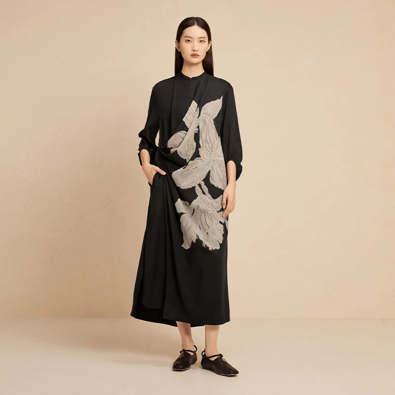 EXCEPTION新中式拔印连衣裙A124-D1J10