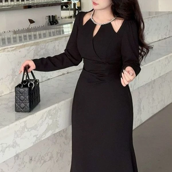 微胖mm早秋款女装新款性感气质纯欲洋气收腰显瘦连衣裙子W0224L