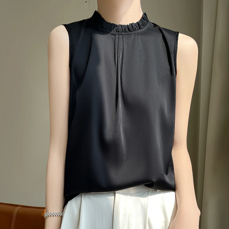 木耳领无袖背心气质时尚衬衫女士夏季新款衬衣打底显瘦上衣D44