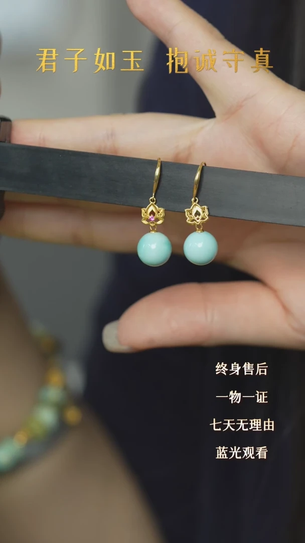 【闪购商品】绿松石F26（多样性发一件）18K金镶嵌耳钩