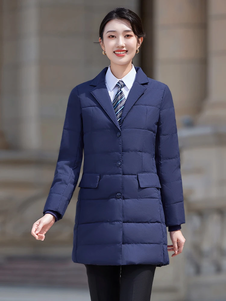 秋冬女士职业棉服防风外套加厚修身银行珠宝销售前台工作服253