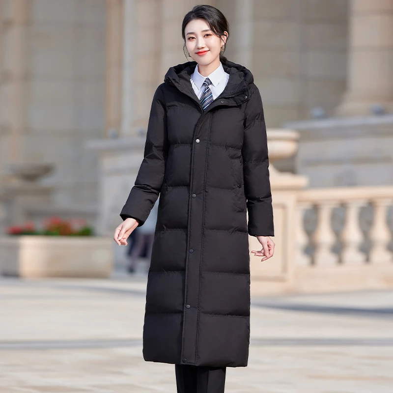 秋冬通勤加厚女款棉服长款过膝外套酒店前台珠宝销售工作服2327