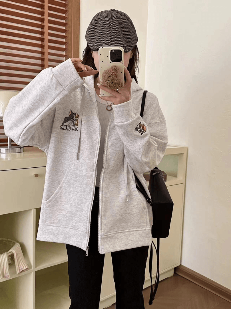 程程甄选【品牌撤柜】早春必入百搭猫和老鼠拉链外套057