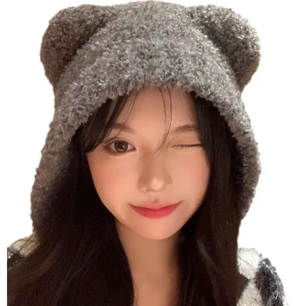 2024新款可爱毛绒小熊帽子女冬季显脸小时尚百搭可爱网红