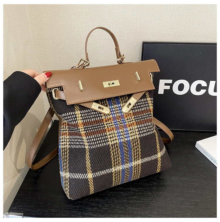 秋冬复古百搭公文包包女新款时尚撞色质感条纹双肩包高级感大容量