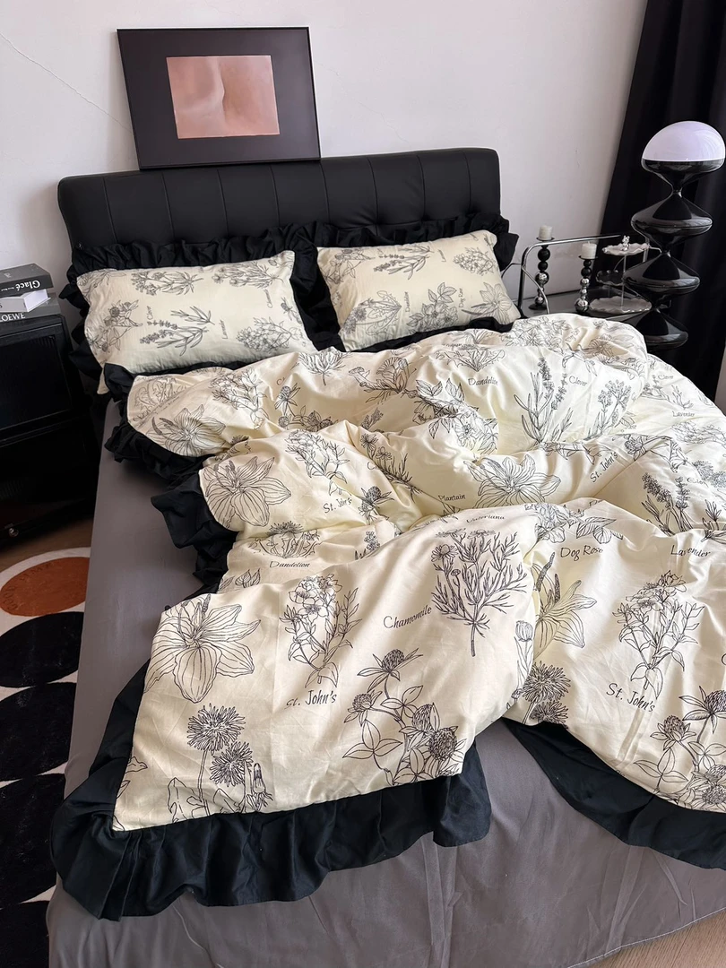 法式全棉赫本风纯棉四件套床单被套床笠款柔软亲肤四季款透气床品