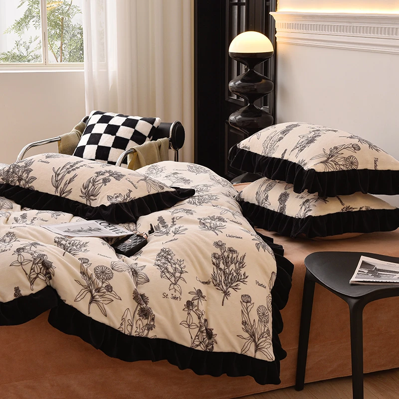 秋冬牛奶绒双面加绒四件套保暖绒床单被套软糯三件套家纺床上用品