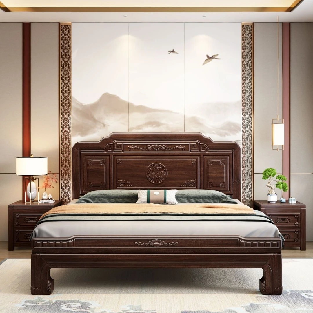 古典中式印尼金黄金梨木全实木床1.8大床高档纯实木主卧双人床1.5