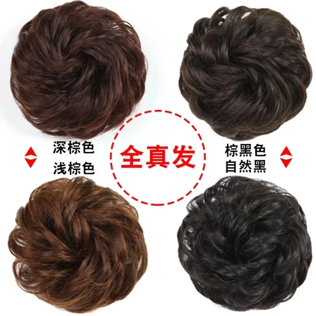 妈妈假发女款发圈中老年头花松紧假发包真人发盘发蓬松丸子头造型
