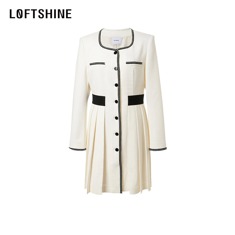 LOFTSHINE珞炫【早秋新品】小香风撞色连衣裙2024年轻奢温柔长裙