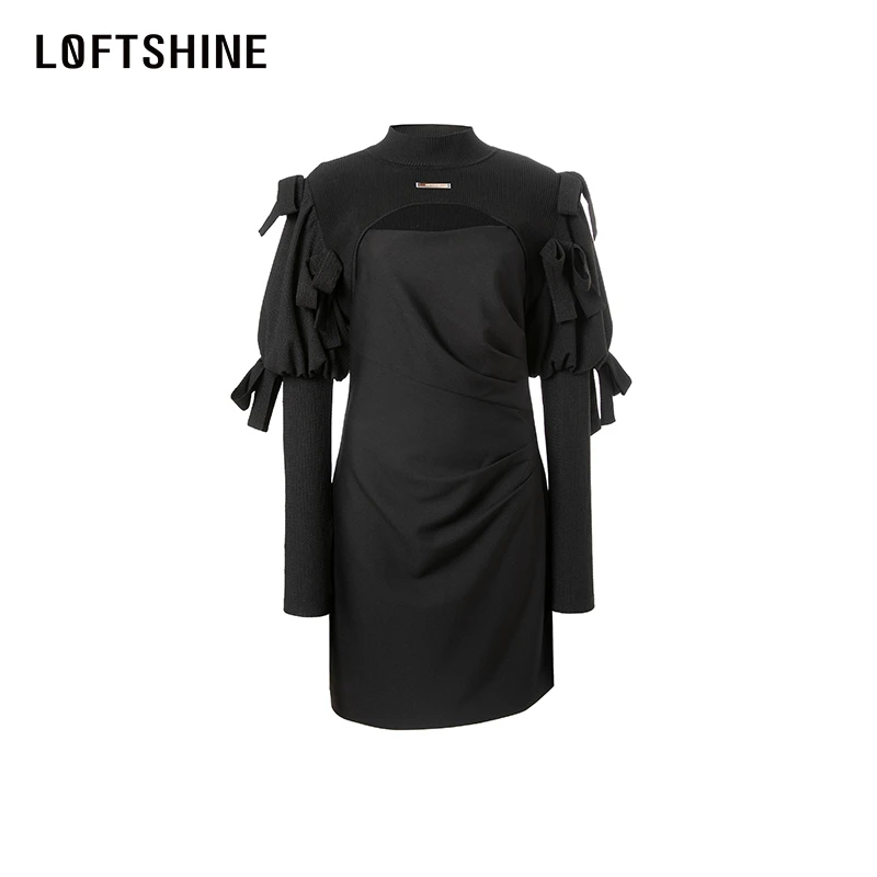 LOFTSHINE珞炫【早秋新品】法式连衣裙2023年轻奢时髦两件套小黑裙