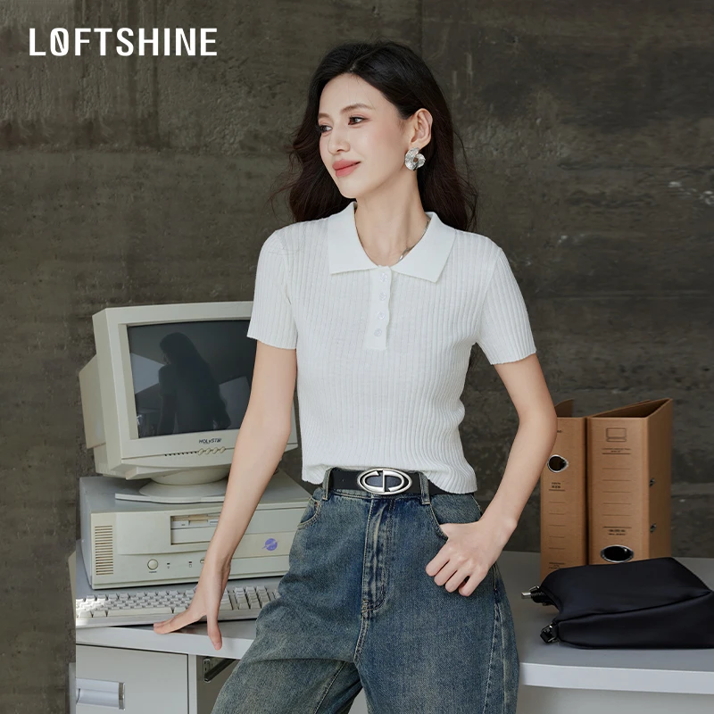 LOFTSHINE珞炫针织上衣女2024秋季新款修身简约气质百搭打底衫