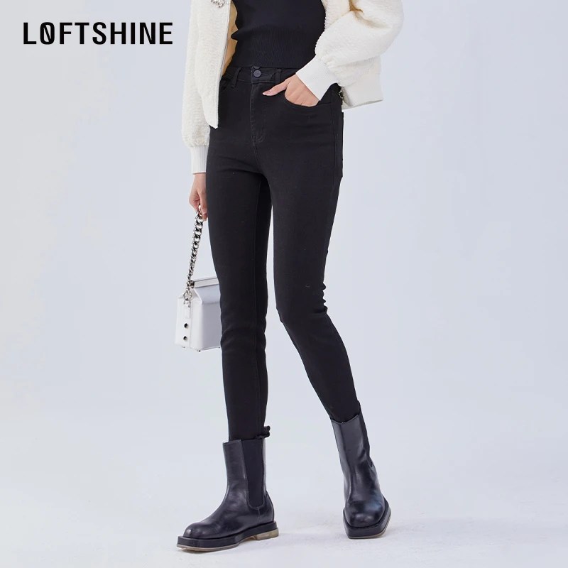 LOFTSHINE珞炫高腰牛仔裤女时尚新款显瘦长裤12114028