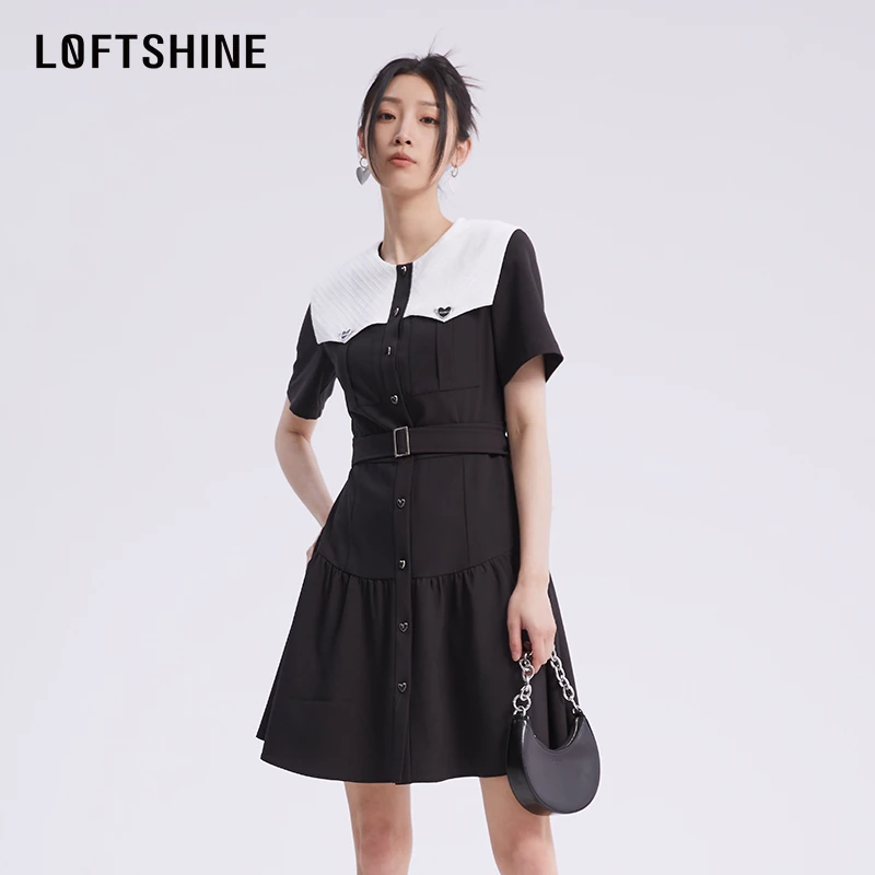 LOFTSHINE珞炫高端轻奢连衣裙2024年夏季新款气质百搭休闲小黑裙