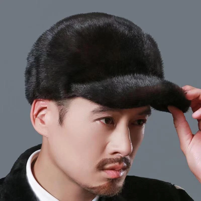 貂皮帽子男整貂水貂冬季真皮保暖鸭舌帽 皮草帽子男冬天水貂毛