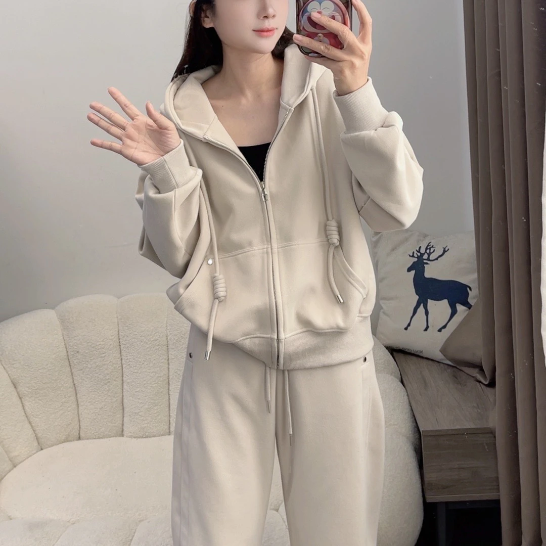 秋季新款慵懒风休闲套装高腰显瘦阔腿设计感卫衣组合套装DYY2256