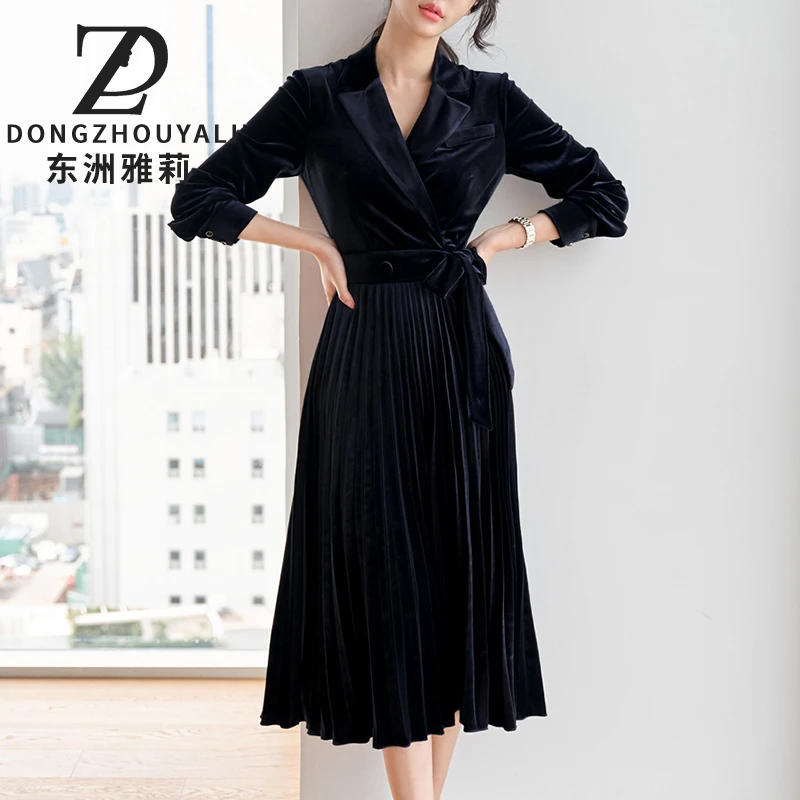 9516金丝绒连衣裙高贵洋气2025秋季新款气质高端显瘦长袖礼服裙子