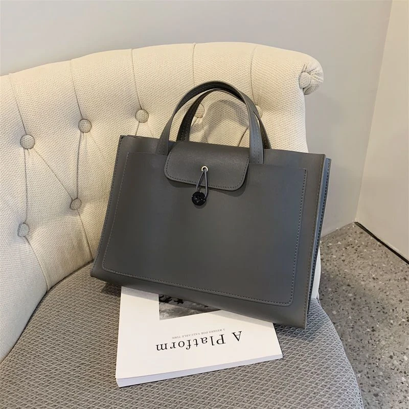 2024新款韩版纯色简约皮质电脑包职业手提公文包女商务文件包时尚