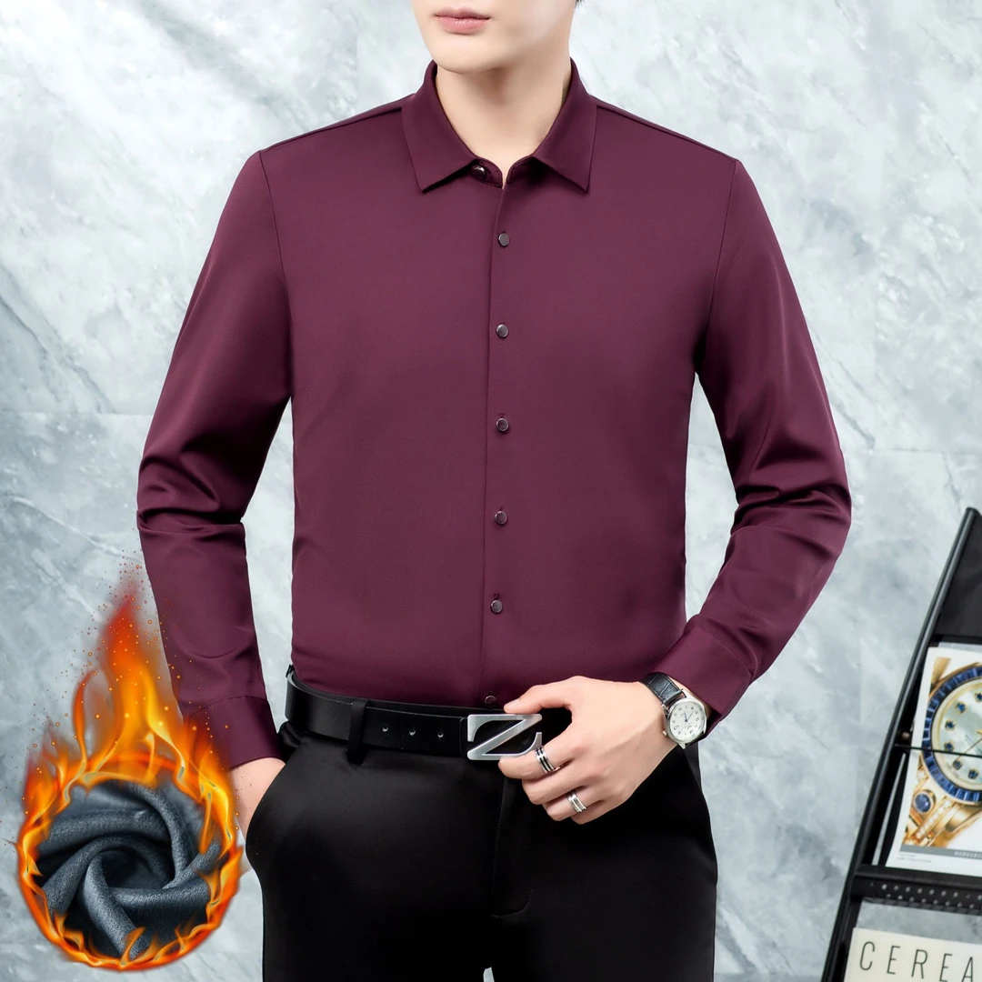 【高品质】冬季高端加绒保暖衬衫男士商务休闲长袖衬衣 88007# 黑