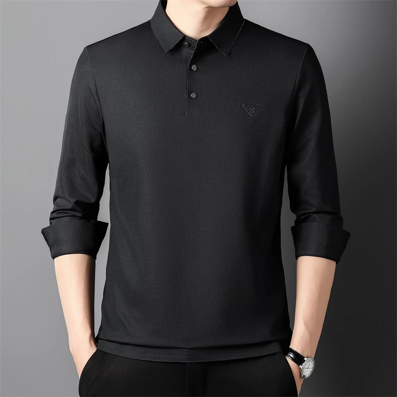 【高端牛奶丝 】春季新款polo衫高弹力时尚男商务休闲长袖小衫115#
