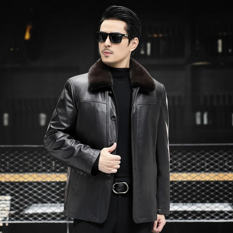 貂博士新款貂皮外套男真牛皮衣翻领进口整貂水貂皮毛一体皮草大衣