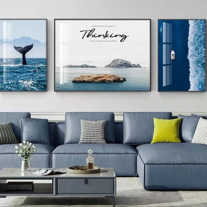 升级版-客厅三联画-【北欧风景】晶瓷镶钻画客厅沙发背景墙装饰画