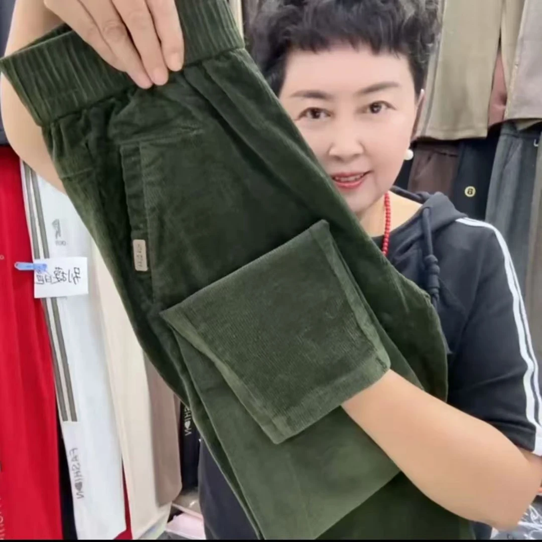 秋冬新款百搭休闲灯芯绒宽松遮肉萝卜裤纯色时尚洋气九分女裤女款