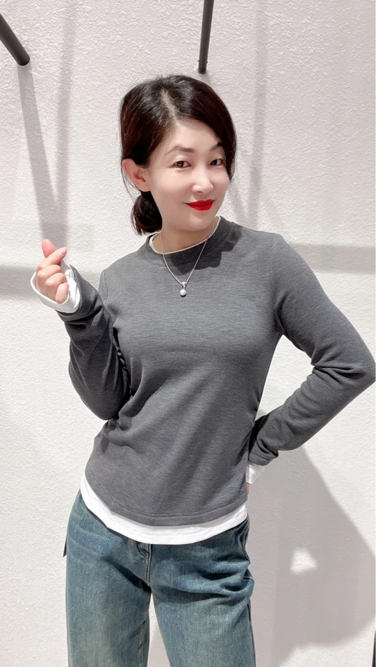 设计感假两件撞色圆领长袖T恤女洋气减龄打底衫