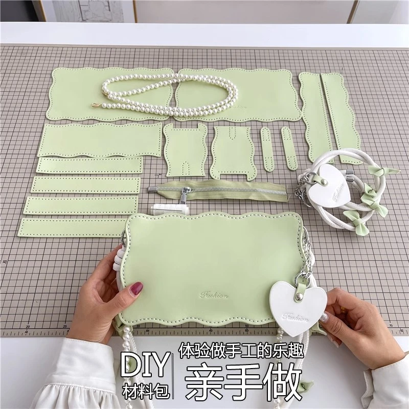 潮流蝴蝶结爱心diy单肩包材料包夏时尚学生斜挎包撞色女士小包包