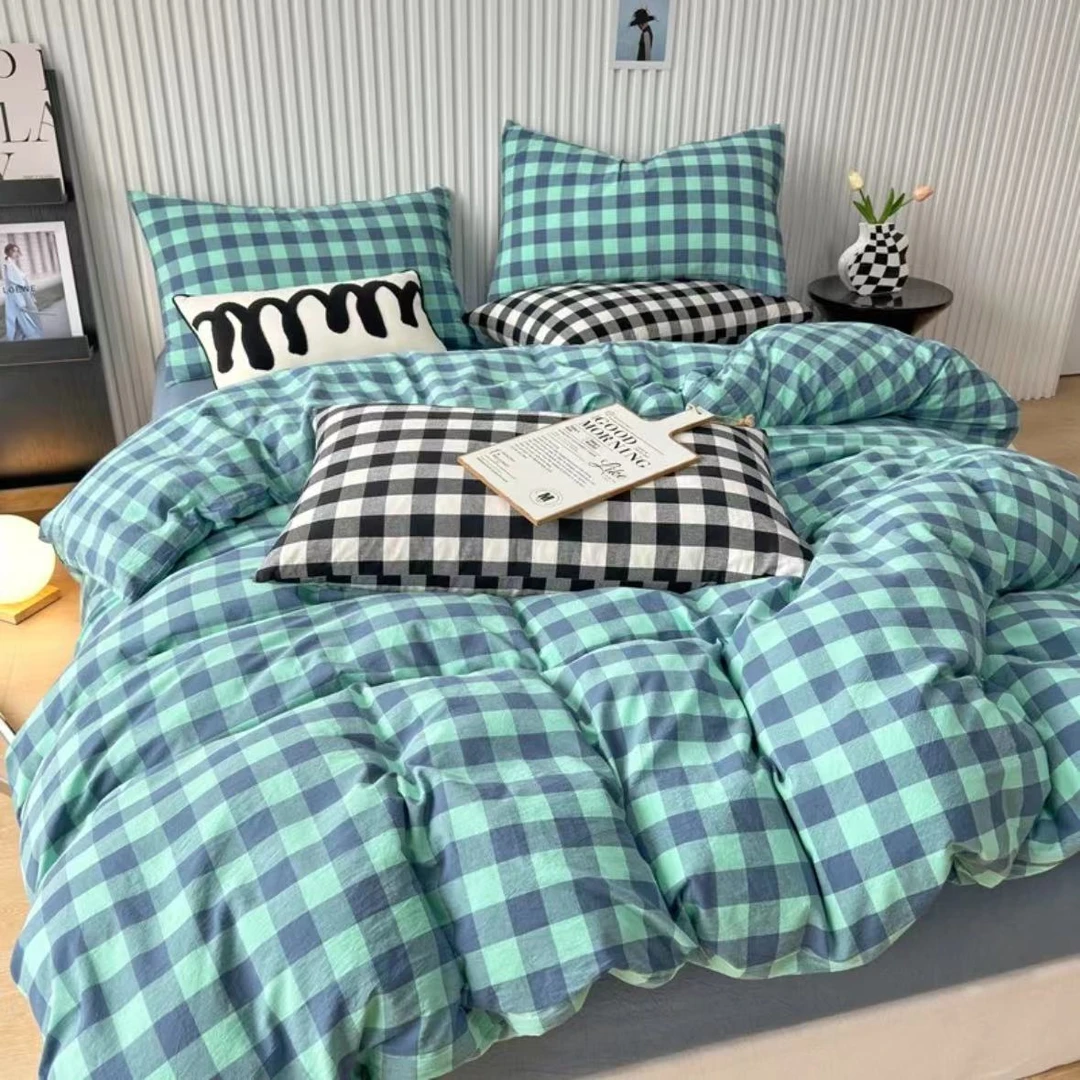 【成品】100%全棉色织水洗棉面料全尺寸被套 床单 四件套亲肤柔软