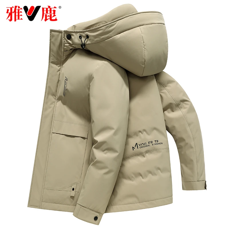 雅鹿羽绒服男2024年冬季新款短款商务休闲连帽加厚鸭绒保暖外套YL