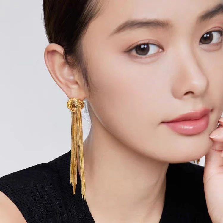 铜合金耳饰 流苏耳钉女2023年新款潮轻奢高级小众设计感s925银针